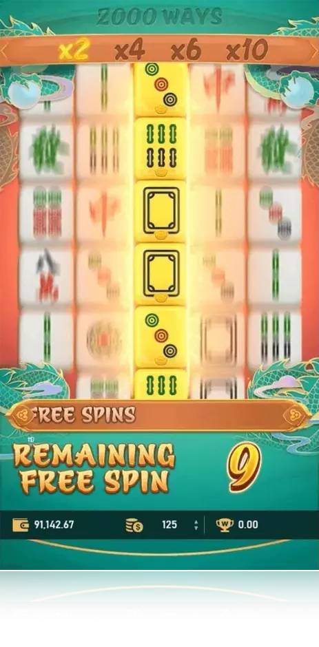 麻將發了2免費遊戲盤面畫面，顯示2000 ways連線、倍率階段與剩餘免費旋轉次數