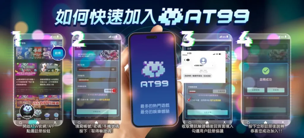 AT99娛樂城快速註冊教學圖，手機加入AT99完整流程與驗證步驟